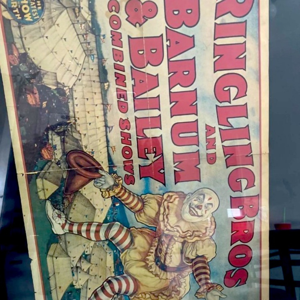 Large vintage circus poster frame  28x23  ringing bros and bailey show